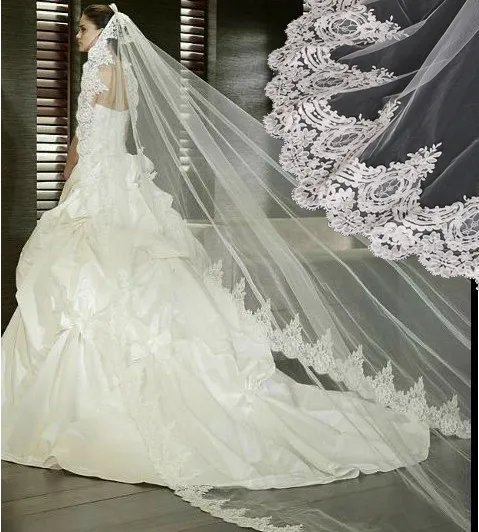 Voile de mariage ivoire blanc de 3 mètres, Long, bord en dentelle, avec peigne, accessoires de mariage, tendance