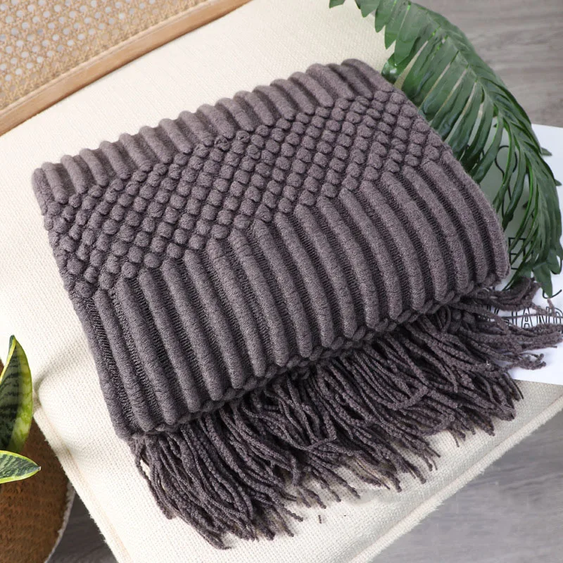 Double Side Pineapple Plaid Blanket Jacquard Flannel Knitted Thread Blanket Hotel Bed Flag Home Decor Tassel Sofa Throw Blanket