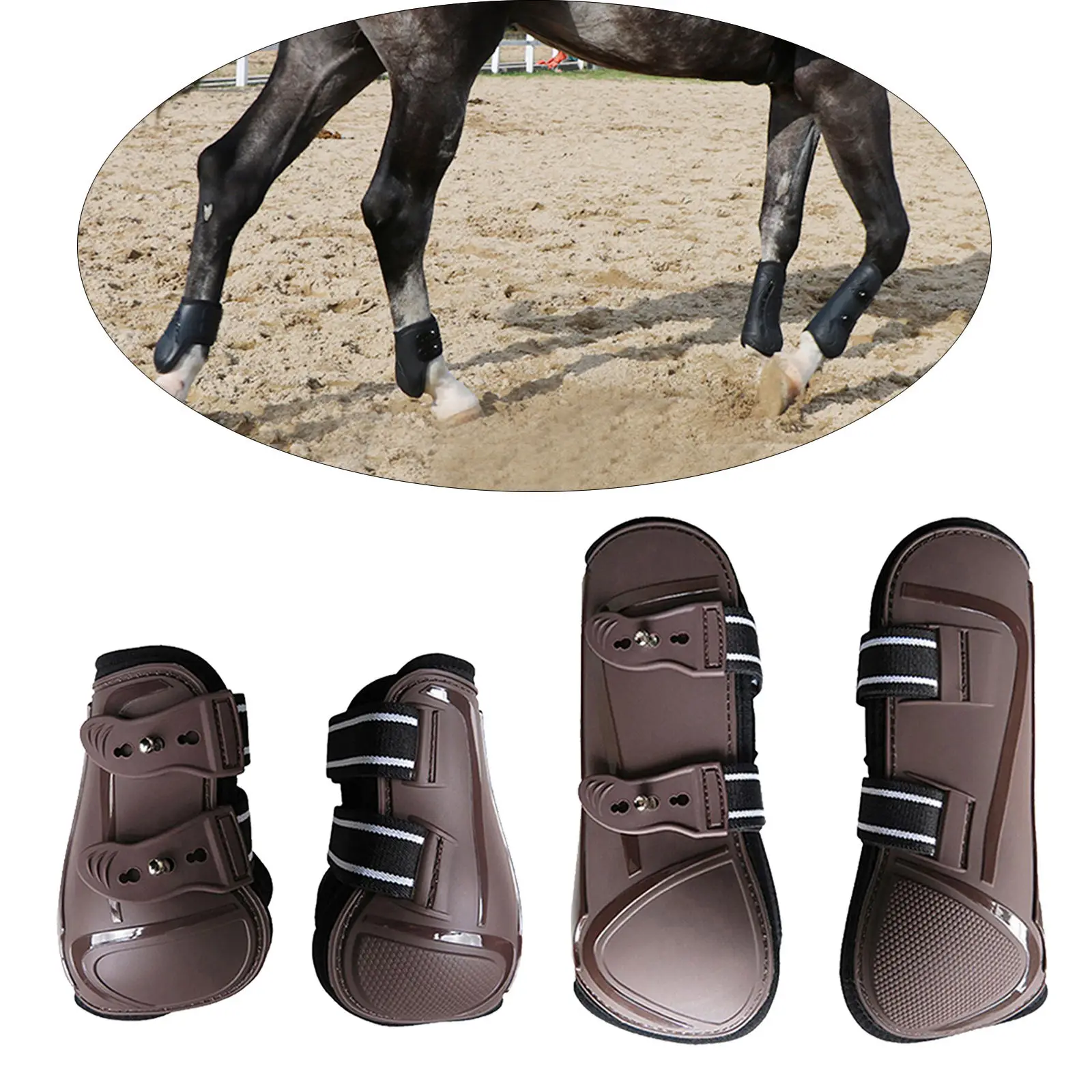 Juego de botas de tendón de caballo, 4 piezas, patas traseras delanteras, entrenamiento, salto, vestido ecuestre, protectores de carcasa de PU, envolturas, Protector Fetlock