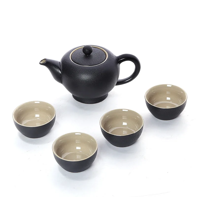 

HMLOVE Chinese Kung Fu Tea Set Black Ceramic Teapots 4 Cups Porcelain Teaware Home Pot For Business Gift 200ML