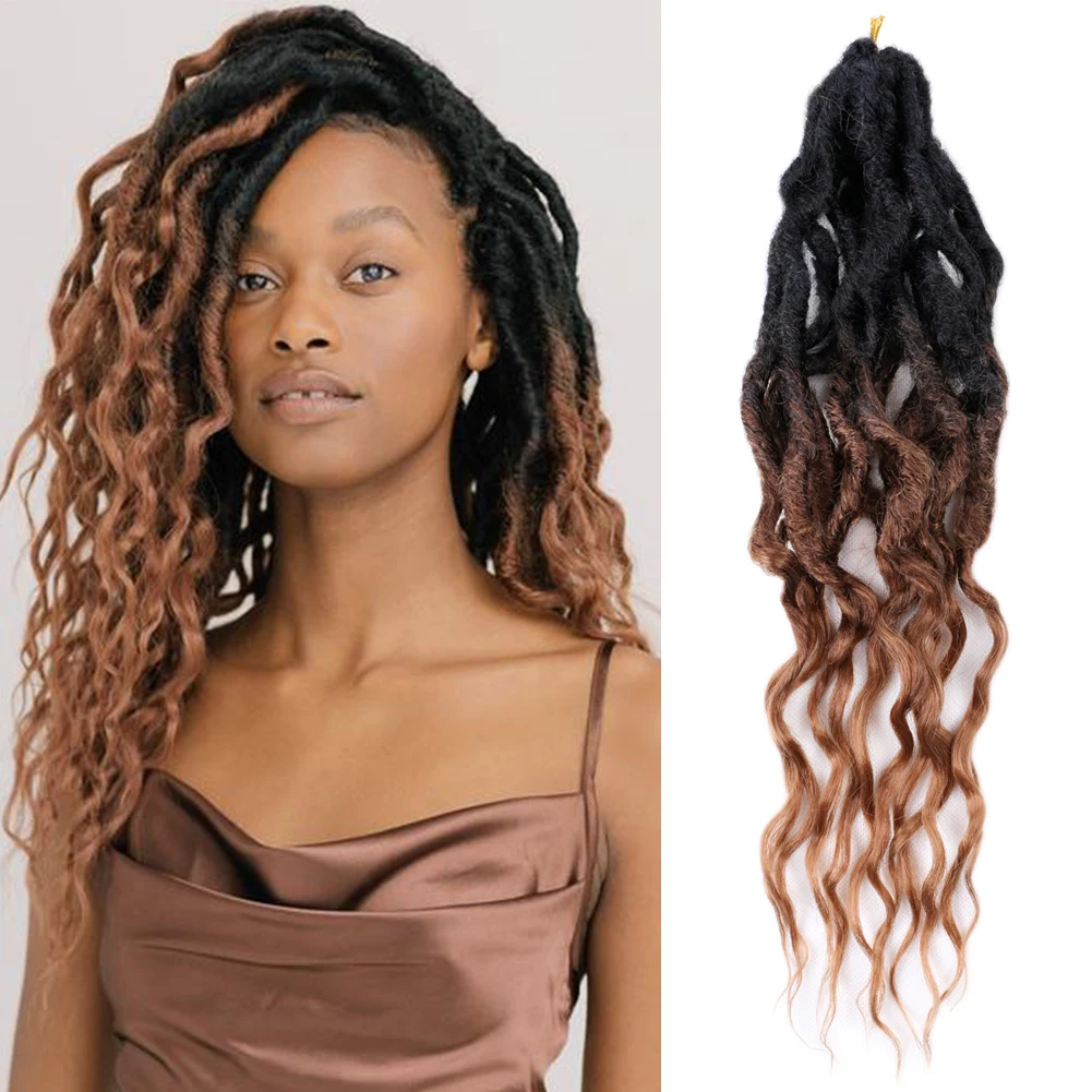 Goddess Boho Locs Crochet Hair 16 24 Inch Synthetic Wave Faux Locs Crochet Braids Pre Looped Black Ombre Brown Soft Locs Hair