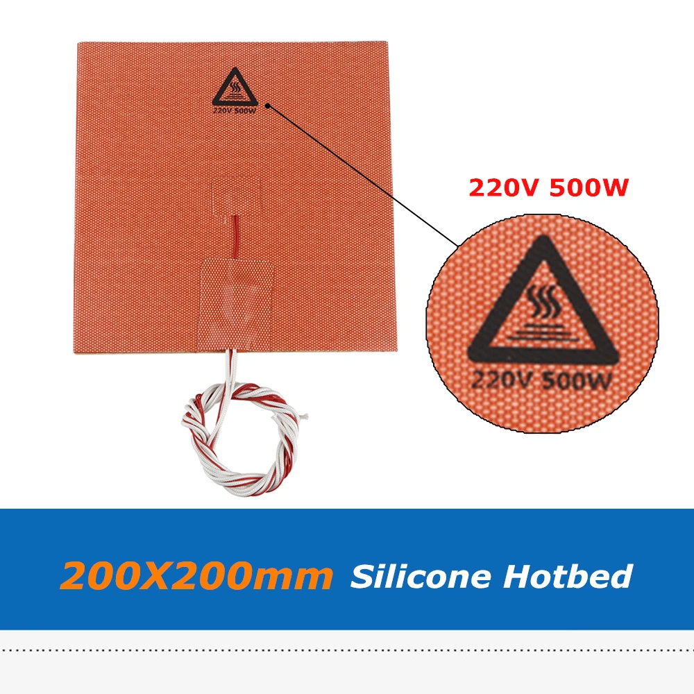 

1pc 200*200mm 220V 500W 3D Printer Accessories Silica Gel Hot Bed Pad, Silicone Rubber Heat Bed Sheet With Cable