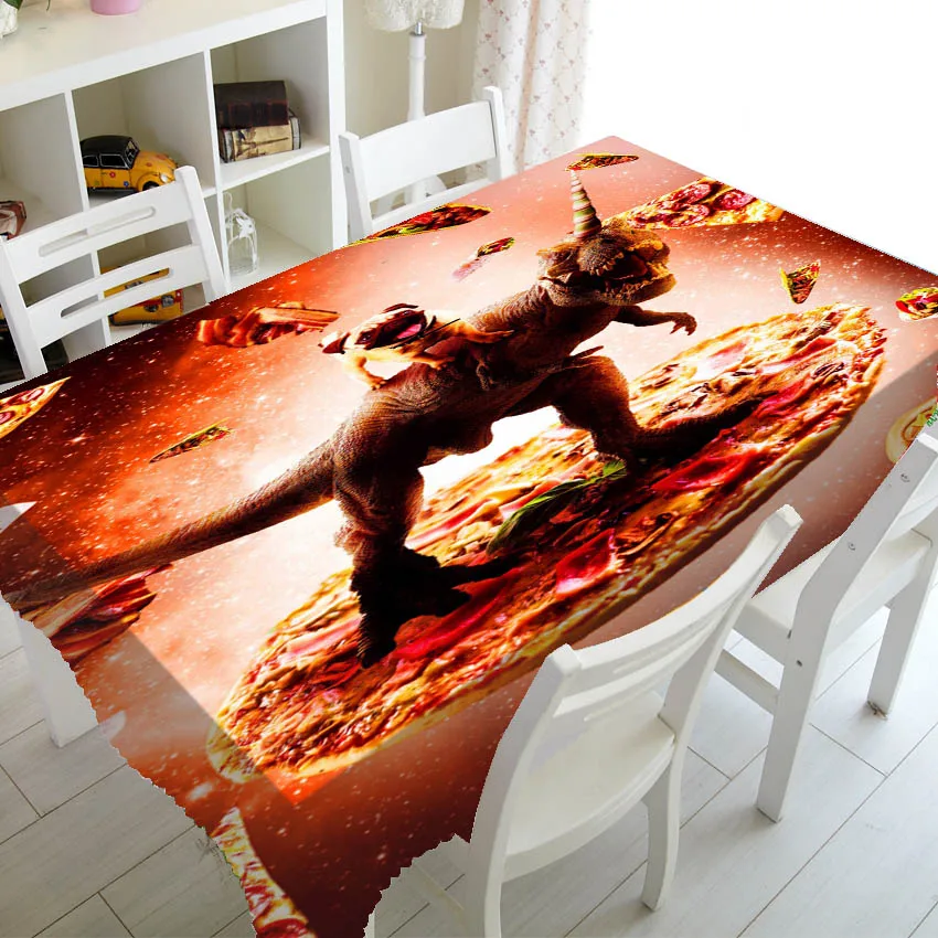 Funny Hipster Laser Eye Space Cat Dog Dinosaur Birthday Party Decor Cool Galaxy Pug Dino Tex Pizza Tablecloth Table Cloth Square