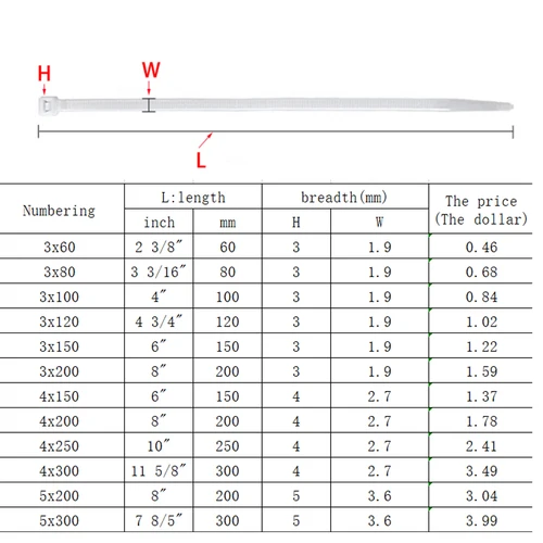 Imagen 2 del producto Bridas para cables de nailon, alambre de bucle de plástico autoblocante, negro, 4x200, 5x300MM, 3x60mm, correa envolvente, organizador con cremallera, cinturón de tensión de sujeción, 100 Uds.