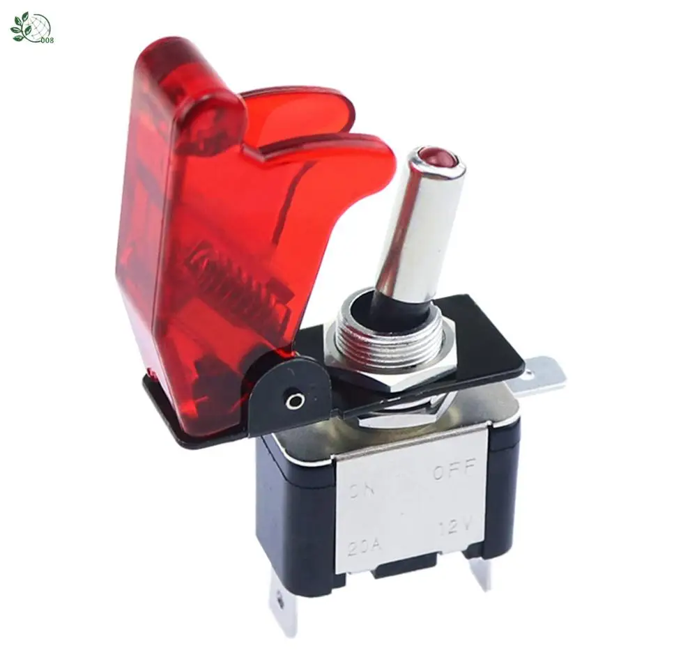 Red illuminated LED Toggle Switch With Missile Style Flick Cover Car Dash 12V