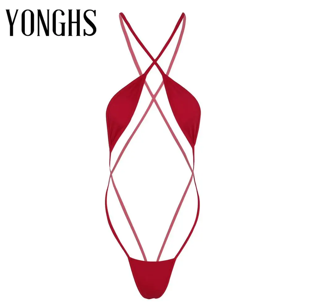 

Women's Erotic Lingerie Mini Bikini Bodysuit Sling Shot Strappy Criss Cross Backless Mini Bikini Thong Bodysuit Teddy Underwear