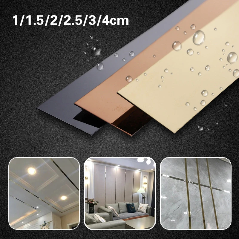 244cm Metal Flat Decorative Lines Black Titanium Gold Background Wall Ceiling Edging Strips Titanium Alloy Self-adhesive