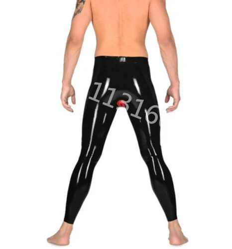 Sexy Latex Man Pants Handmade Men Trousers with red anus condom kakegurui cosplay costume(NO ZIPPER)