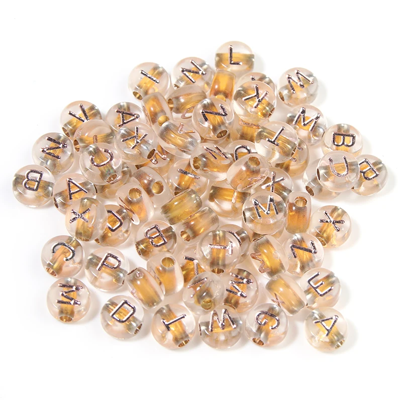 100Pcs/Lot Gold Color Letter Acrylic Beads 7mmm Transparent Mix Alphabet Spacer For DIY Bracelets Jewelry Making Findings