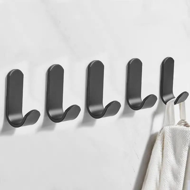 Decorative Hook Black/White Space Aluminum Bathroom Towel Hook Door Hooks Kitchen Free Of Nail Wall Adhesive Robe Hooks Hardware