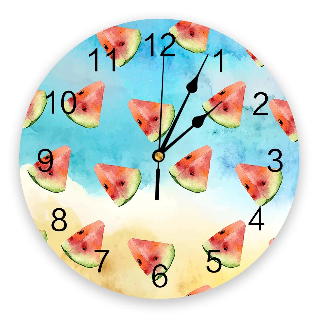 Watercolor Watermelon Cartoon 3d Wall Clock Modern Design Farmhouse Decor Kitchen Vintage PVC Round Clock Living Room Decoration