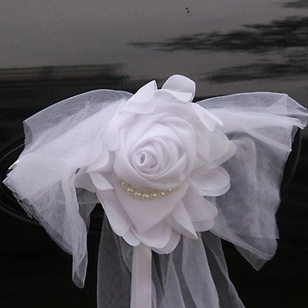 1pc Butterfly Knotted Decor Pearl Bud Silk Ribbon Flower For Wedding Party Bridal Car Decoration Chairs Bridesmaid Dresses