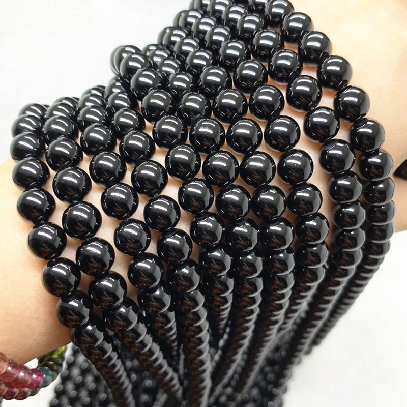 1 strand natural 5A 6mm-16mm  black tourmaline round loose beads gem stone for jewelry making