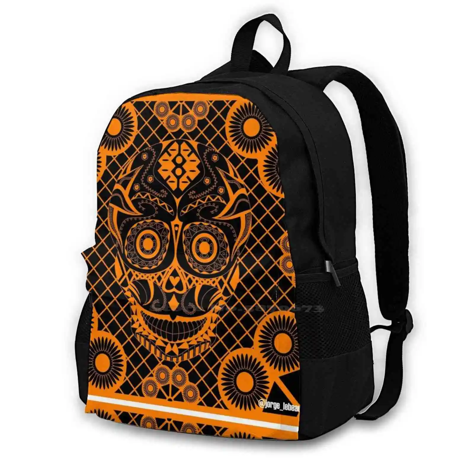 Orange Skull Ecopop Hot Sale Schoolbag Backpack Fashion Bags Death Deadly Orange Picnic Graphic Design Tradition Mexico Day Of