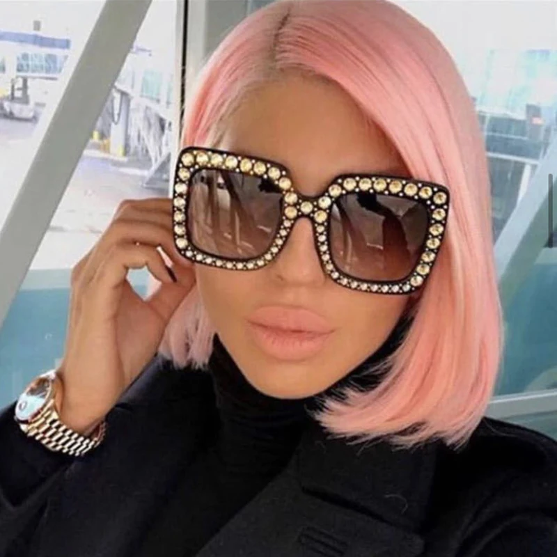 2020 Vintage Oversized Square Colorful Diamond Sunglasses Women Big Frame Luxury Brand Crystal Sun Glasses Rhinestone Eyewear