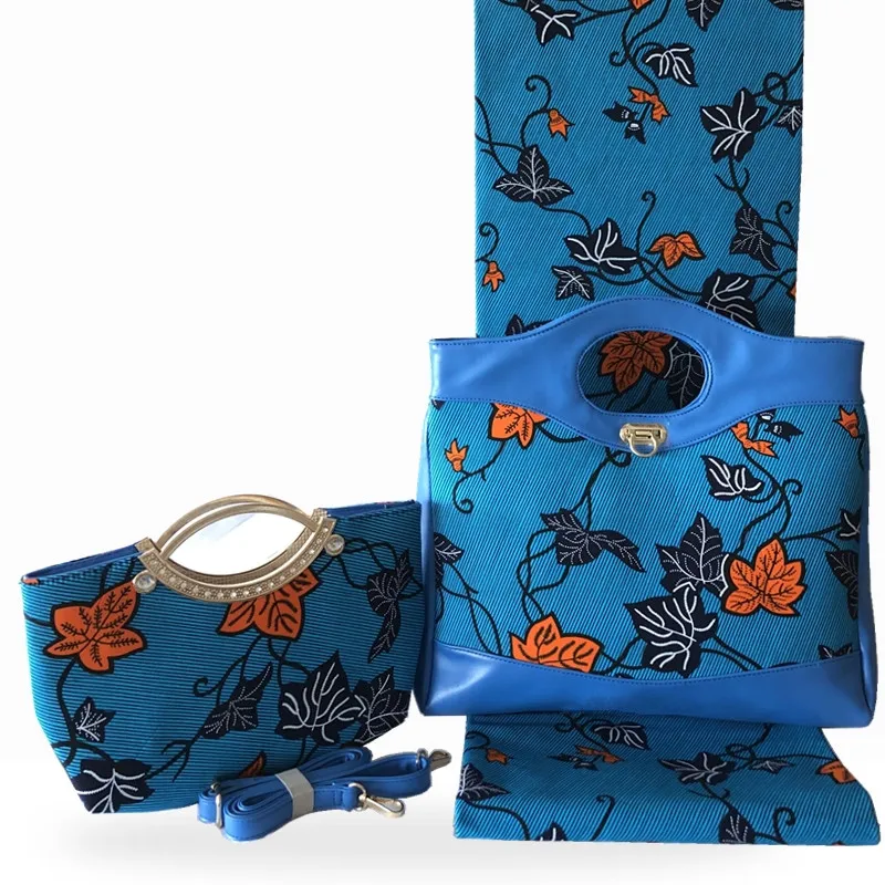 Best Selling Nigeria Style Wax Handmade Bag And Fabric Set For Party Fashion African Woman Bag And  Prints Wax Fabric Set