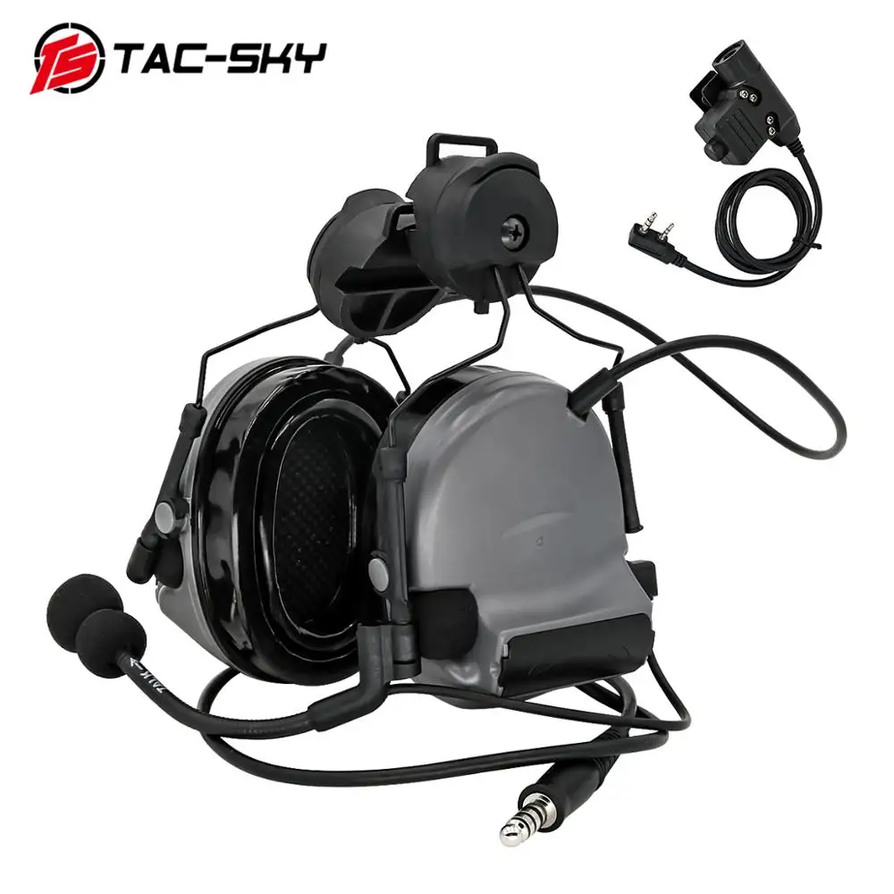 TAC-SKY COMTAC II helmet mounted version hunting headphones noise reduction military shooting headset +tactical PTT U94 PTT gray