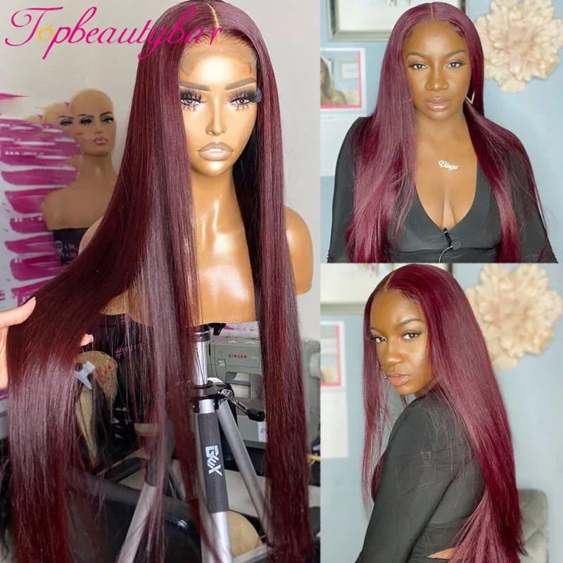 Straight Burgundy 13X4 Lace Front Wigs 99J Colored Lace Front Human Hair Wigs For Women 180% Peruvian Remy Lace Wigs