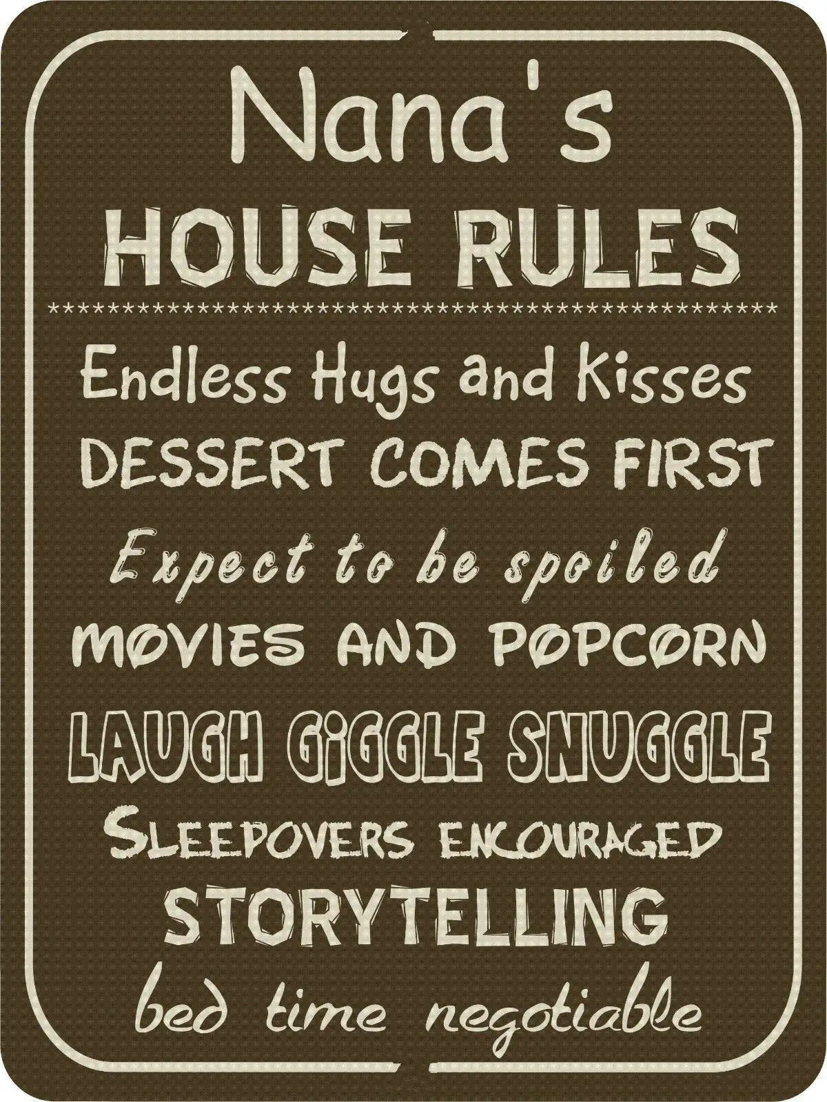 

Retro s Nana's House Rules Poster Metal Plate Love Wall Decor Plaque Retro Wall Home Bar Pub Vintage Cafe Decor, 8x12 Inch