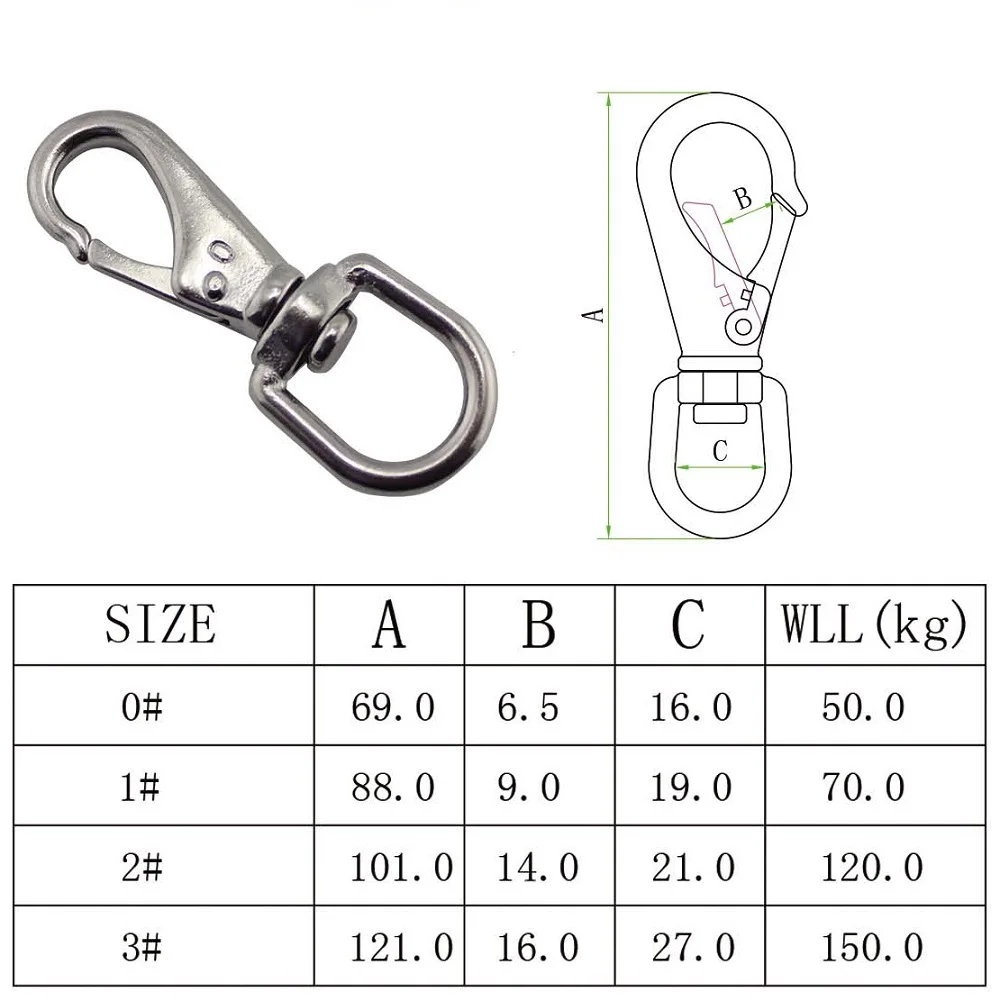 1PCS Stainless Steel 304 Swivel Snap Hook 88mm 69mm Heavy Duty For Dog Leash Key Chain Metal Swivel Snap Hook