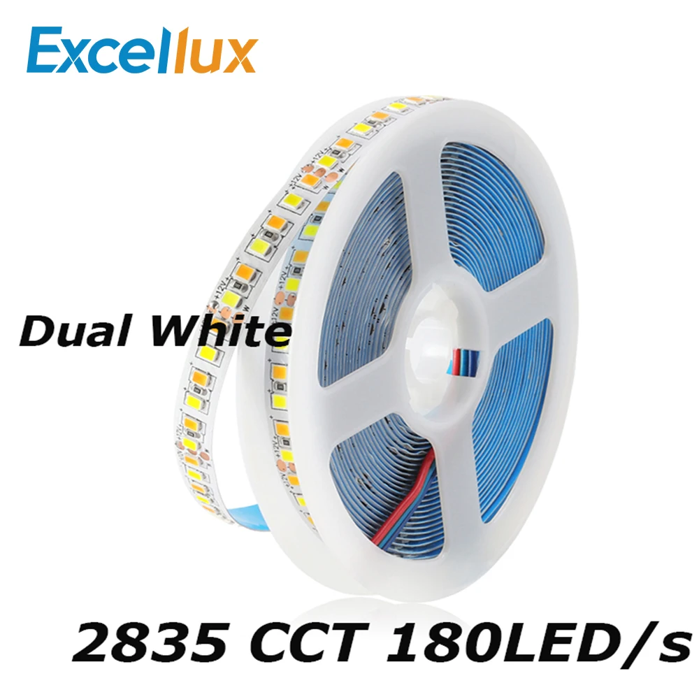 

Регулируемая Цветовая температура 5 м/катушка 900 светодиодный s 2835 CCT светодиодный ная лента 12 в 180 светодиодный s/M IP20 без водонепроницаемости 12 В WW/CW CCT Светодиодная лента