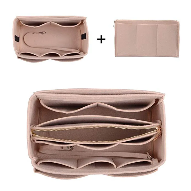 HHYUKIMI Brand Make up Organizer Felt Insert Bag For Handbag Travel Inner Purse Portable Cosmetic Bags Fit Various Brand Bags