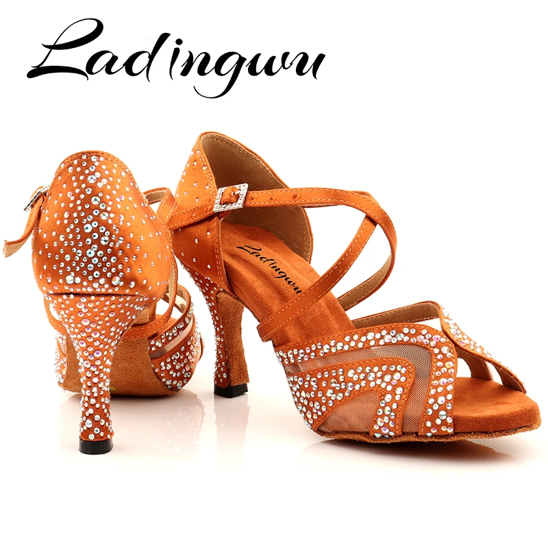 

Ladingwu New Latin Dance Shoes Ladies Girls Salsa Tango Dance Shoes Indoor Sports Silk Satin Mesh Professional Ballroom Dance