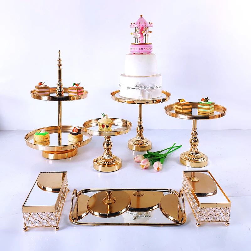 7-16 PC Crystal Metal Wedding Fruit Cake Stand Rack Set Festival Party Display Tray Cupcake Stand