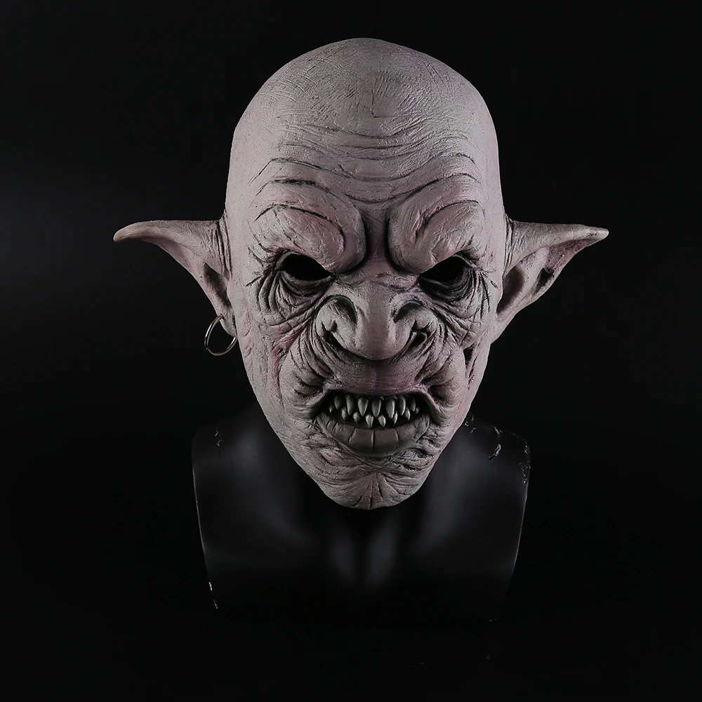 

New Cool Goblins Mask with Earrings on the Ear Halloween Horror Mask Creepy Costume Party Cosplay Props Men Latex Scary Mask