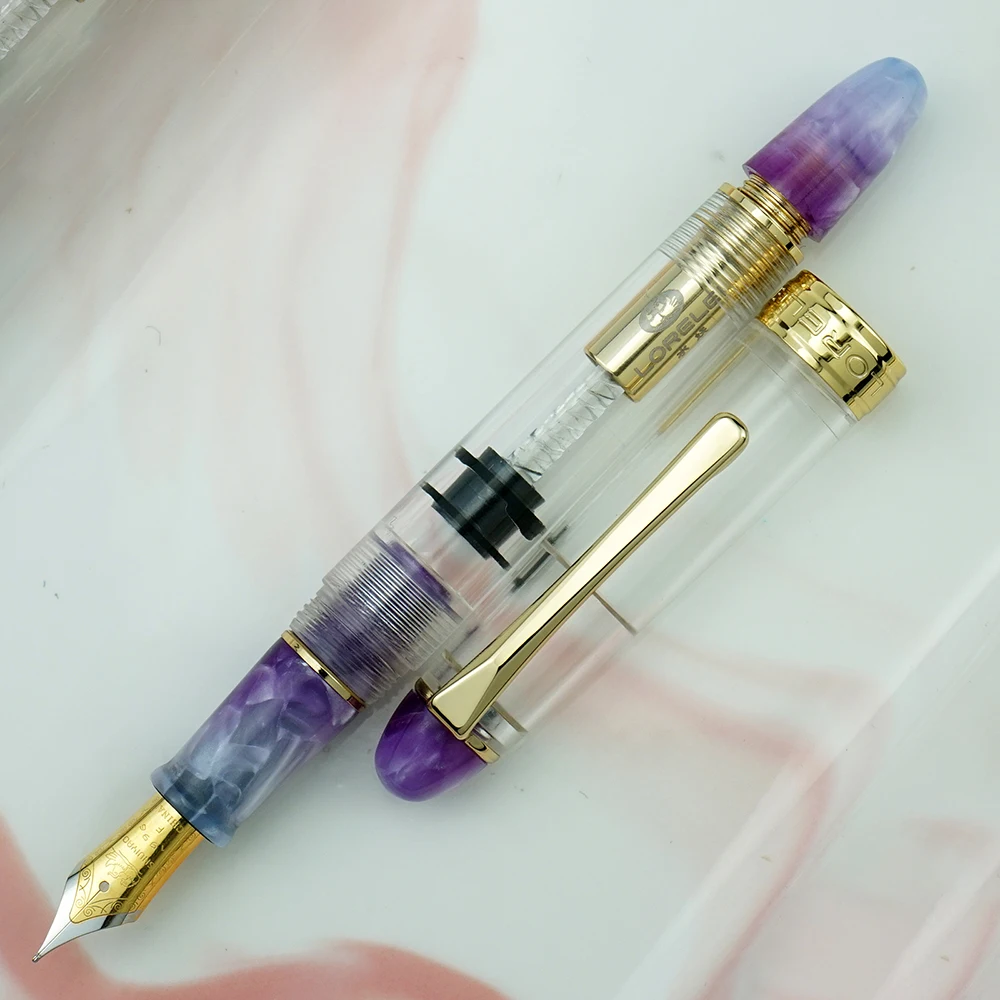 LORELEI Resin Purple Piston Fountain Pen with Golden Clip, Transparent  Body Iridium EF/F 0.38/0.5mm Ink Pen for Business Office