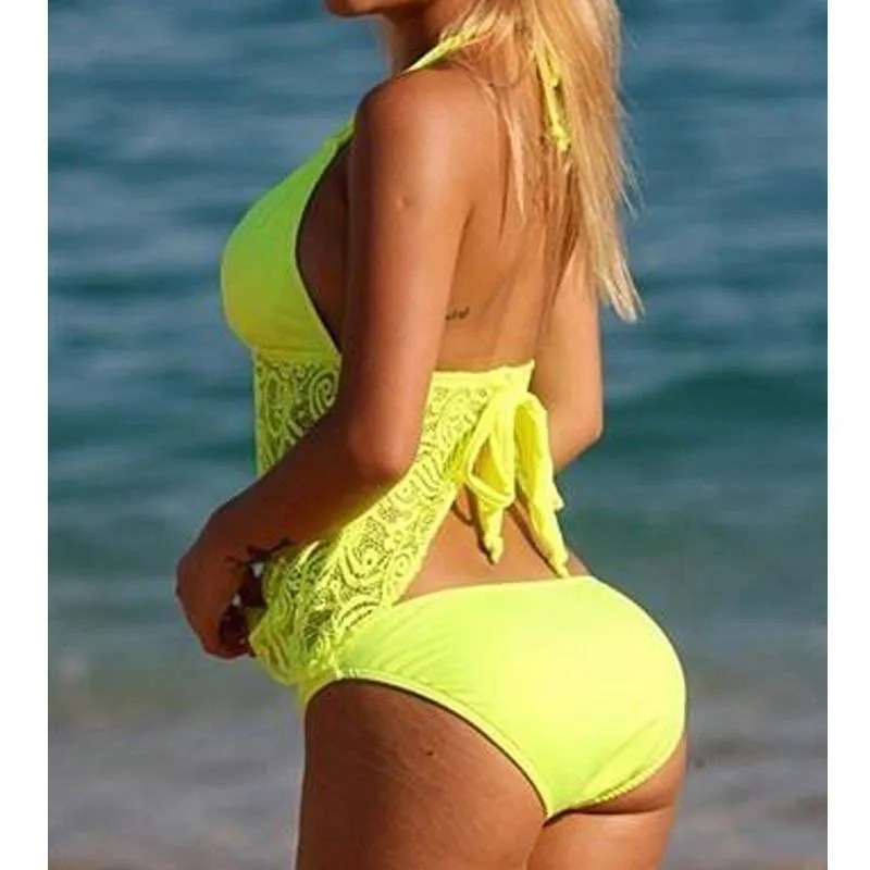 

2025 Новый сексуальный купальник из двух предметов с глубоким v-образным вырезом для женщин, купальник с лямкой на шее и пуш-ап, женский сетчатый комплект бикини, купальные костюмы, пляжная одежда