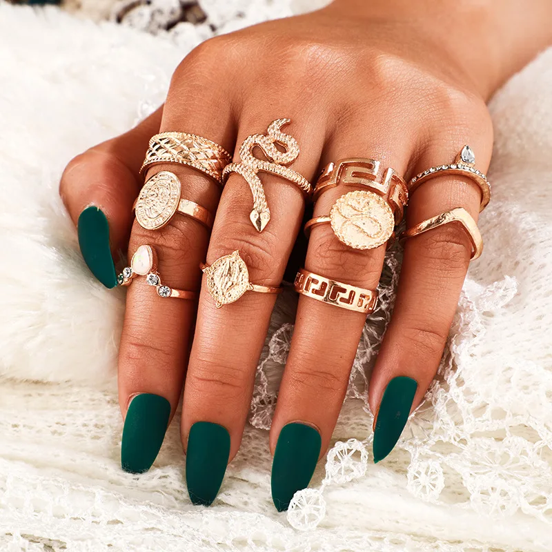 Snake Ring Gold Retro Jewelry Set 10pcs Knuckle Rings for Women Luxury Boho Gothic Accessories Vintage Punk Day Gift Witch Whole