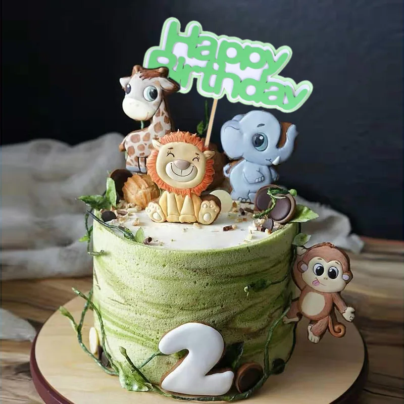 Cartoon Animals Cupcake Topper Giraffe Crocodile Happy Birthday Cake Topper for Kids Birthday Party Cake Decorations Baby Shower