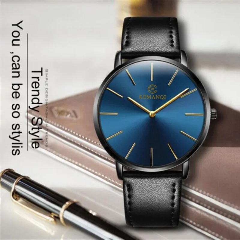 Relojes de lujo para hombres de negocios, reloj de oro ultrafino para hombres, reloj de cuarzo de cuero, reloj de pulsera para hombre, reloj mannen