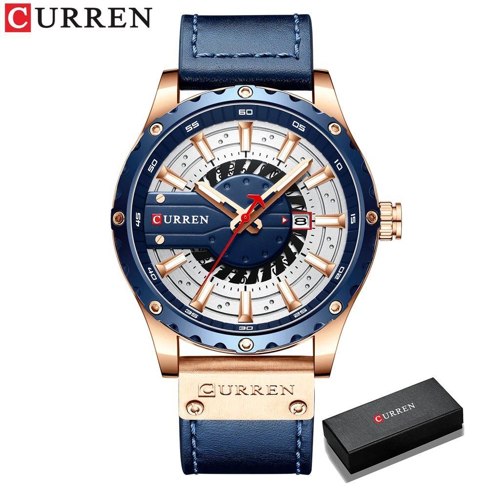 Curren Uhren Top Marke Mode Leder Armbanduhr lässig Quarz Herren uhr neue schicke leuchtende Zeiger Uhr 4