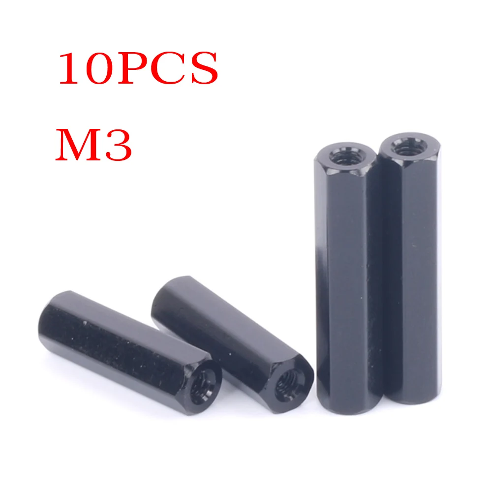 

10pcs M3 Black Hexagonal Aluminum Column Connecting Column FPV Model Aircraft Body Aluminum Rod Double Internal Teeth Top Column