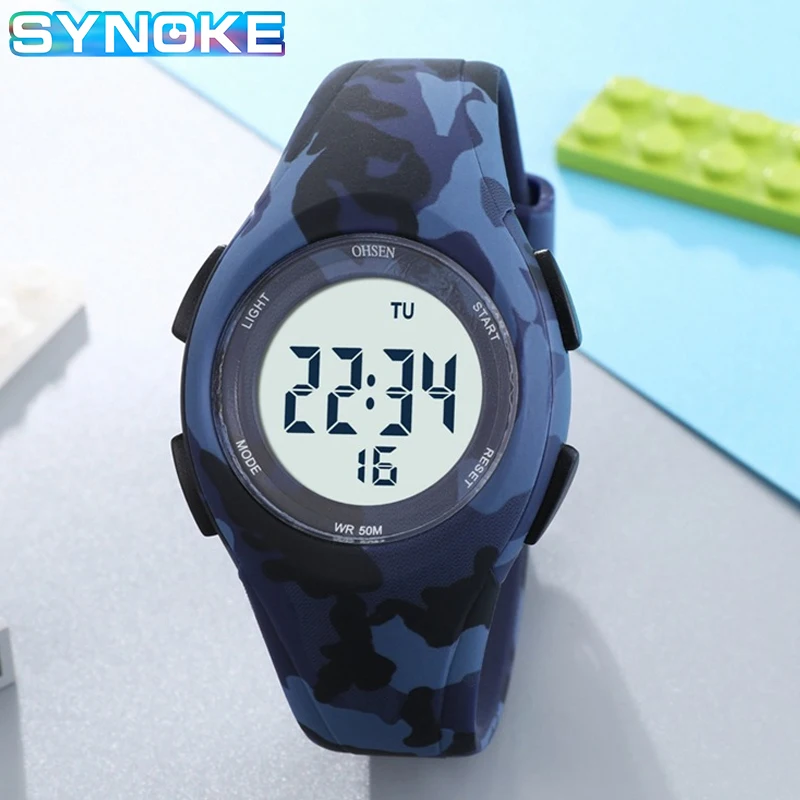 Orologi sportivi per bambini 50M orologio da polso elettronico in Silicone mimetico impermeabile cronometro orologio digitale per bambini per