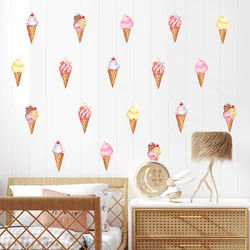 Cartoon Ice Cream Cone Watercolor Nursery Wall Decals Removable Girl Wall Stickers for Kids Room Modern Interior Home Decoration