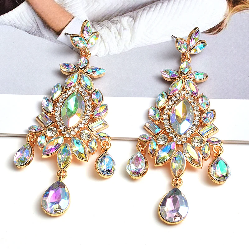 Fashion Full Crystal Rhinestone Charm Dangle Earrings For Women Jewelry Maxi Lady\'s Party Collection Accessories Brincos