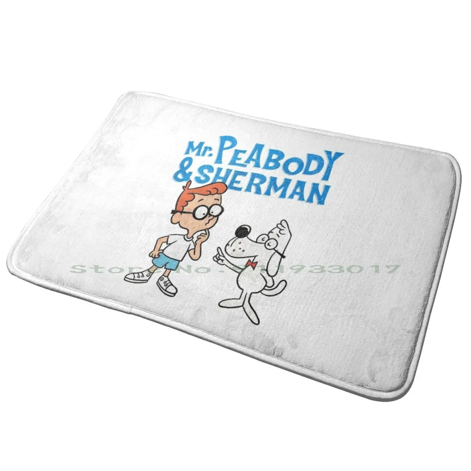 Tribute To Jay Ward Cartoons : Mr. Peabody And Sherman With Logotype Entrance Door Mat Bath Mat Rug Animation 1960s Classic