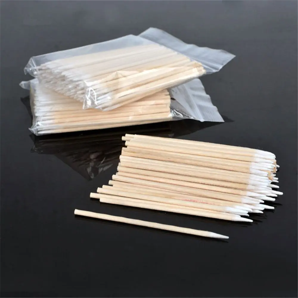 100pcs Disposable Cotton Swab Lint Free Micro Brushes Wood Cotton Buds Swabs Ear Clean Stick Eyelash Extension Glue Removal Tool