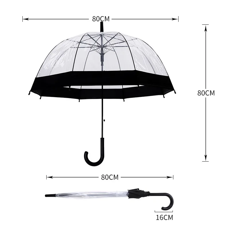 Transparent Mushroom Shape Unbrellas Apollo Umbrellas Maple Leaf Green Leaves Pattern Rainproof Windproof Long-Handle Umbrella