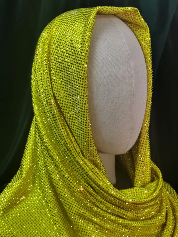 

Yellow Crystal Fabic Glitter Hot Fix Crystal Rhinestone Glitter Iron On Sewing Fabric Polyester Spandex Stretch Rhinestone