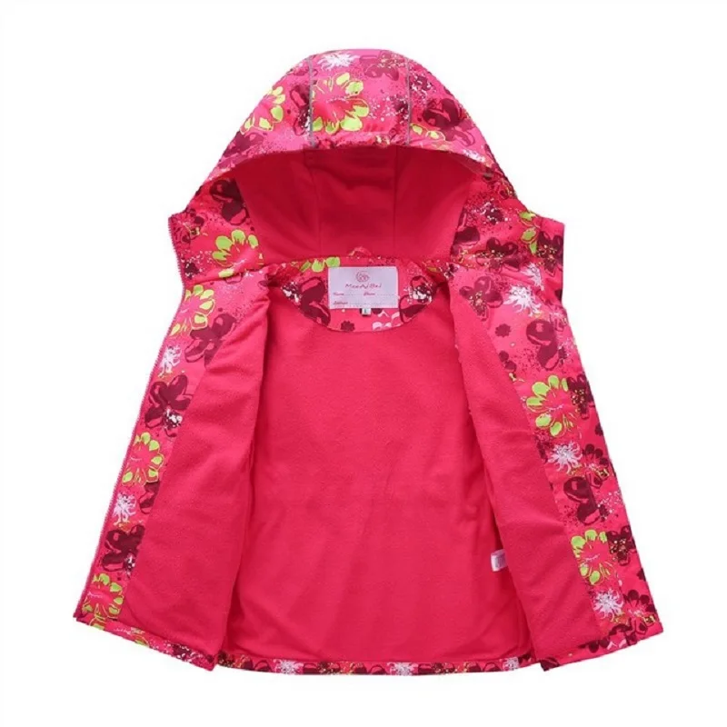 Spring Autumn Baby Girls Waterproof Hooded Floral Printed Fleece Lined Jackets Child Track Coat School Kids Outfit Tops 4-12 Yr