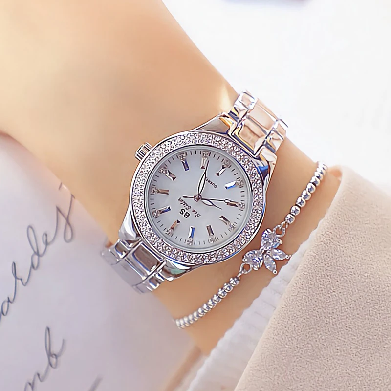 Reloj de pulsera de acero inoxidable para mujer, accesorio de oro con diamantes de cristal, plateado, 2024, 2023