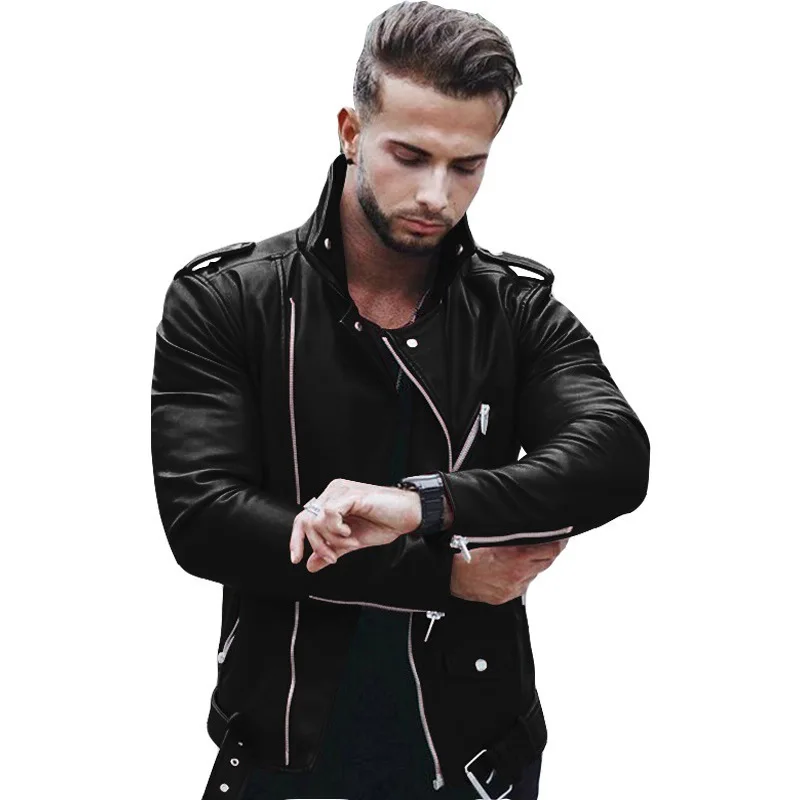 Fashion Leather Jackets Men PU Leather Coat Men Autumn Winter Motorcycle Jacket Men Casual Slim Fit Turn Down Collar Male Jacket