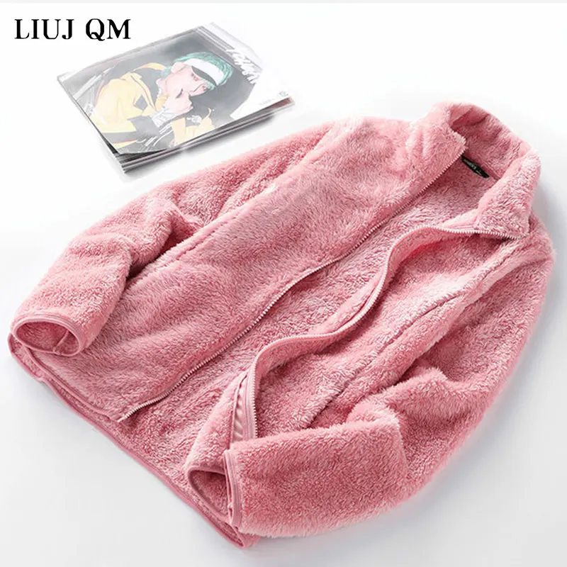 2024 Autumn Stand-up Collar Coral Fleece Outdoor Jacket Women Plus Velvet Thickened Warm Double-sided Cardigan Jacket Female