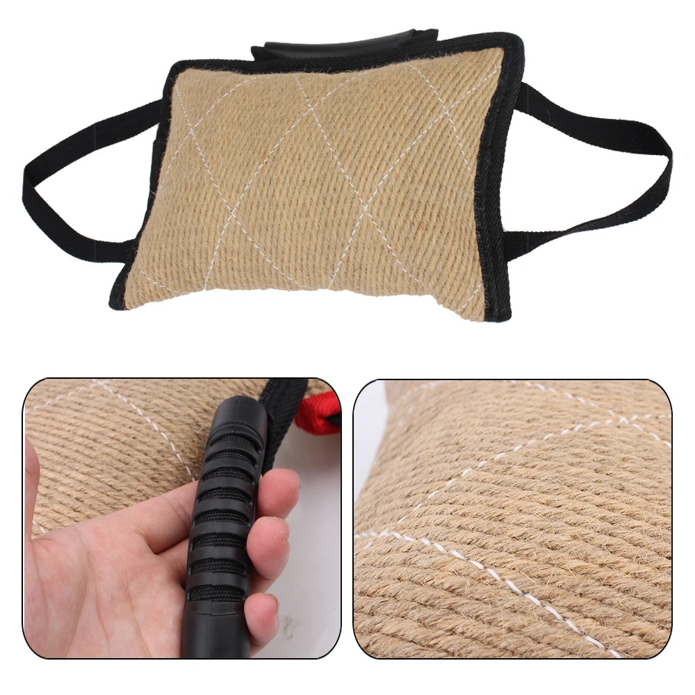 Dog Training Bite Tug Pillow Dog Training Hemp Cloth Chewing Toy Dog Bite Stick With 2 Rope Handles Dog Accessories