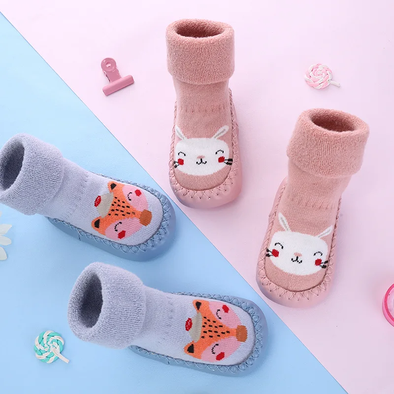 Toddler Indoor Sock Newborn Prewalker Kids Cotton Socks Winter Thick Terry Baby Girl Sock Rubber Sole Infant Funny Cartoon Sock