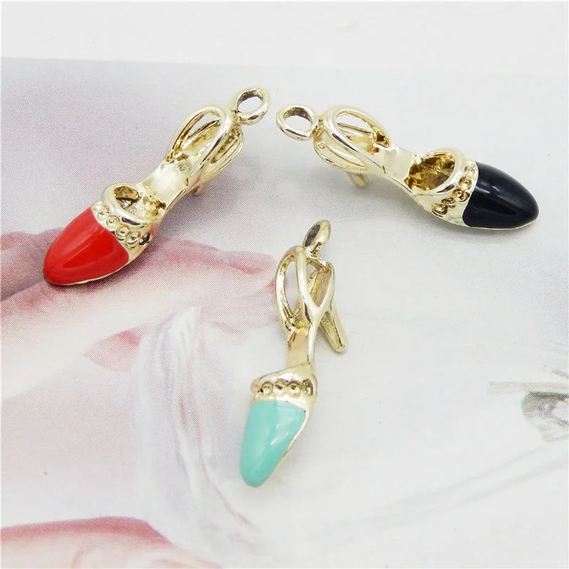 Julie Wang 6PCS Enamel High Heel Charms Mixed Colors Alloy Women Shoes High Heels Pendant Earrings Jewelry Making Accessory